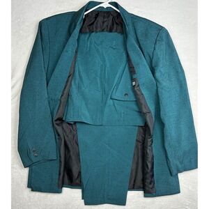 Policy Studio Men's Teal Speckled Double Breasted Suit Blazer & Trousers Sz 33
